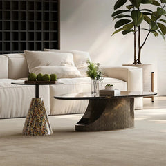 Elegant Stone and Tempered Glass Coffee Table – Modern Living Room Centerpiece fjd-4706