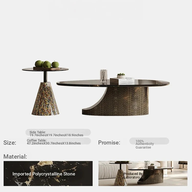 Elegant Stone and Tempered Glass Coffee Table – Modern Living Room Centerpiece fjd-4706