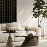 Elegant Stone and Tempered Glass Coffee Table – Modern Living Room Centerpiece fjd-4706