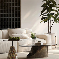 Elegant Stone and Tempered Glass Coffee Table – Modern Living Room Centerpiece fjd-4706