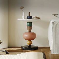 Modern Oak Coffee Table with Unique Colorful Base - Stylish Living Room Accent fjd-4707