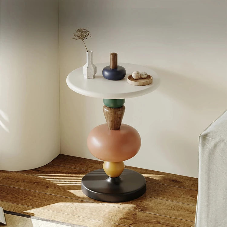 Modern Oak Coffee Table with Unique Colorful Base - Stylish Living Room Accent fjd-4707