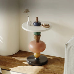 Modern Oak Coffee Table with Unique Colorful Base - Stylish Living Room Accent fjd-4707