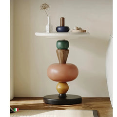 Modern Oak Coffee Table with Unique Colorful Base - Stylish Living Room Accent fjd-4707