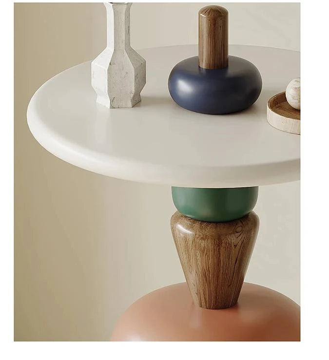 Modern Oak Coffee Table with Unique Colorful Base - Stylish Living Room Accent fjd-4707