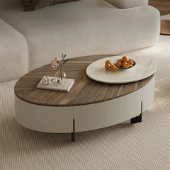 Modern Oval Coffee Table with Marble Pine Top and Storage - Stylish Living Room Furniture fjd-4710