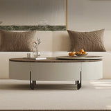 Modern Oval Coffee Table with Marble Pine Top and Storage - Stylish Living Room Furniture fjd-4710