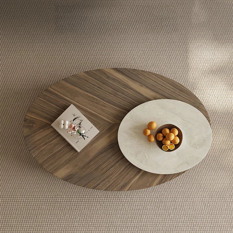 Modern Oval Coffee Table with Marble Pine Top and Storage - Stylish Living Room Furniture fjd-4710