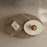 Modern Oval Coffee Table with Marble Pine Top and Storage - Stylish Living Room Furniture fjd-4710