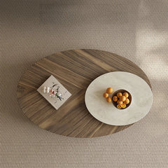 Modern Oval Coffee Table with Marble Pine Top and Storage - Stylish Living Room Furniture fjd-4710