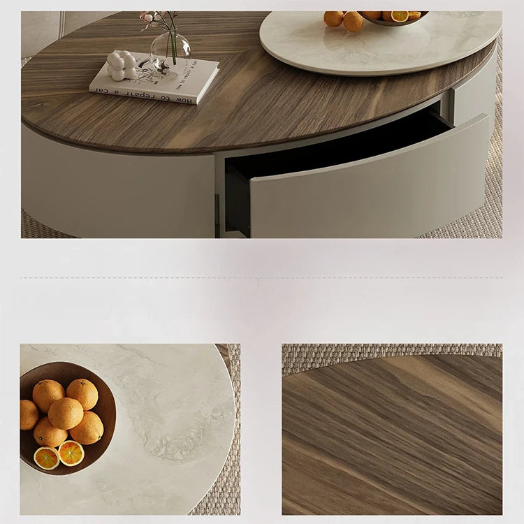 Modern Oval Coffee Table with Marble Pine Top and Storage - Stylish Living Room Furniture fjd-4710