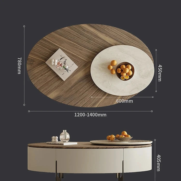 Modern Oval Coffee Table with Marble Pine Top and Storage - Stylish Living Room Furniture fjd-4710