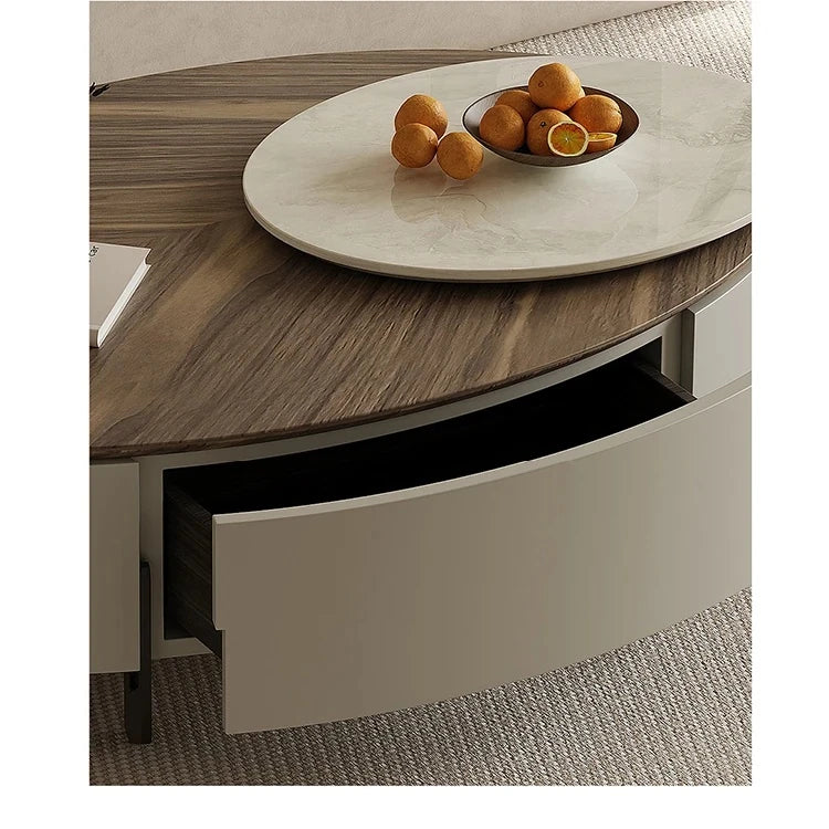 Modern Oval Coffee Table with Marble Pine Top and Storage - Stylish Living Room Furniture fjd-4710