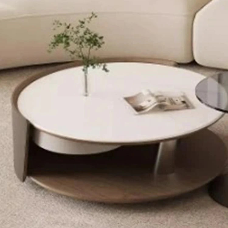 Stylish Stone and Stainless Steel Coffee Table with Tempered Glass and Synthetic Leather Accents – Perfect for Modern Living Rooms! fjd-4711