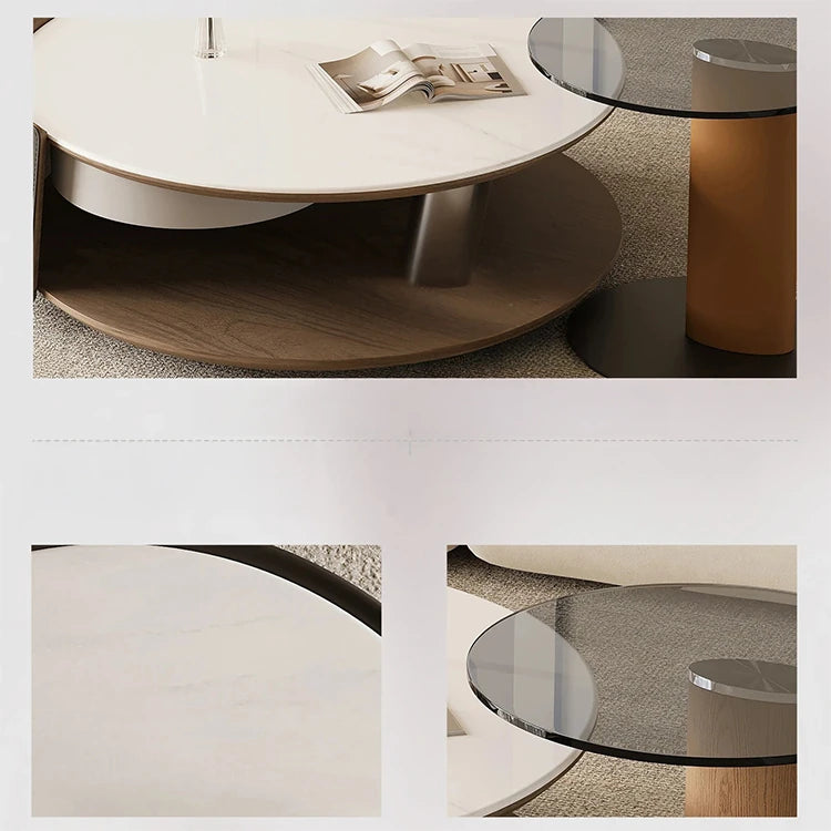 Stylish Stone and Stainless Steel Coffee Table with Tempered Glass and Synthetic Leather Accents – Perfect for Modern Living Rooms! fjd-4711