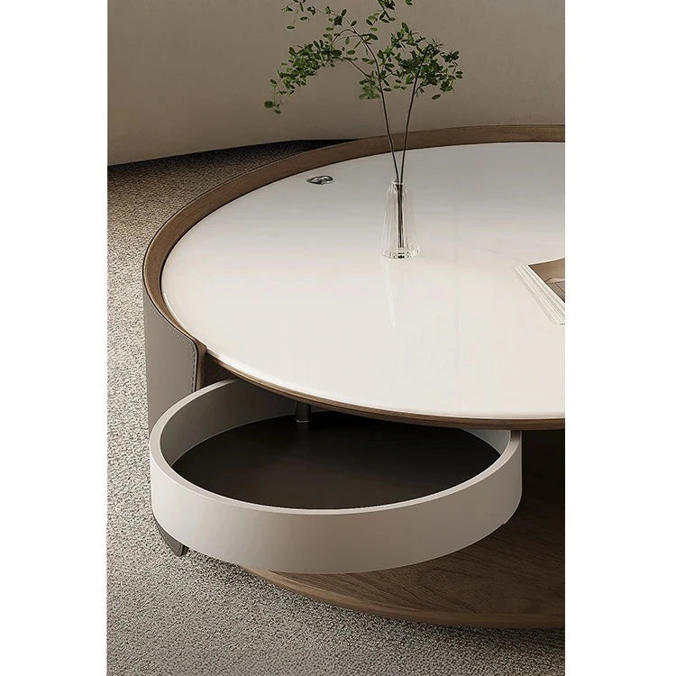 Stylish Stone and Stainless Steel Coffee Table with Tempered Glass and Synthetic Leather Accents – Perfect for Modern Living Rooms! fjd-4711