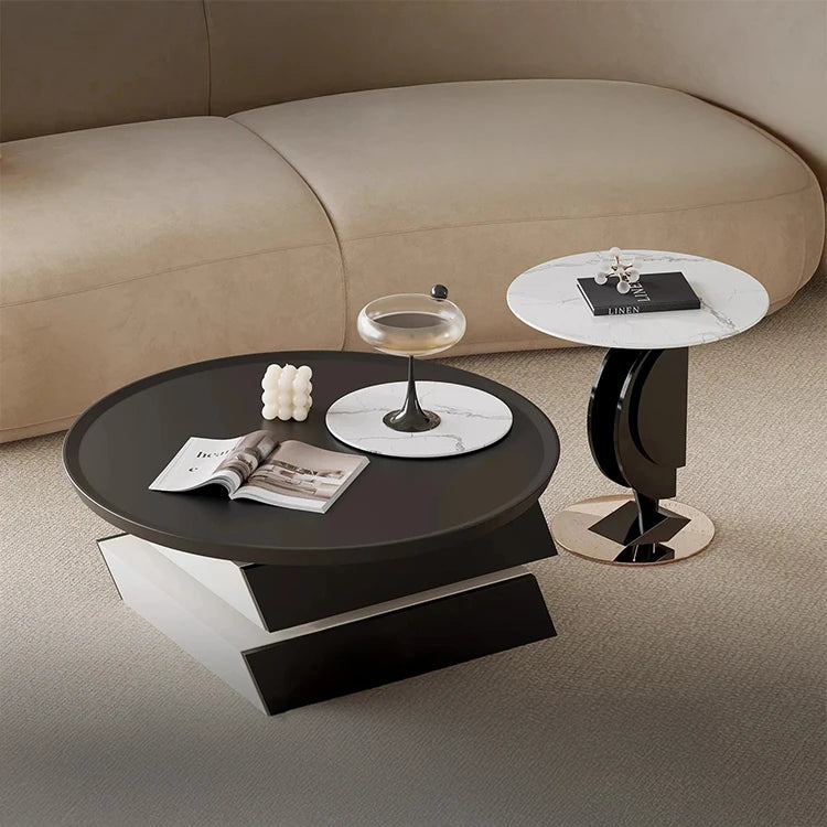 Stylish Marble and Pine Coffee Table with Sleek Stainless Accents - Modern Living Room Centerpiece fjd-4713