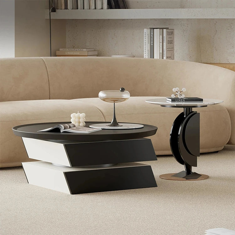 Stylish Marble and Pine Coffee Table with Sleek Stainless Accents - Modern Living Room Centerpiece fjd-4713