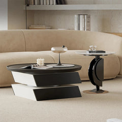 Stylish Marble and Pine Coffee Table with Sleek Stainless Accents - Modern Living Room Centerpiece fjd-4713