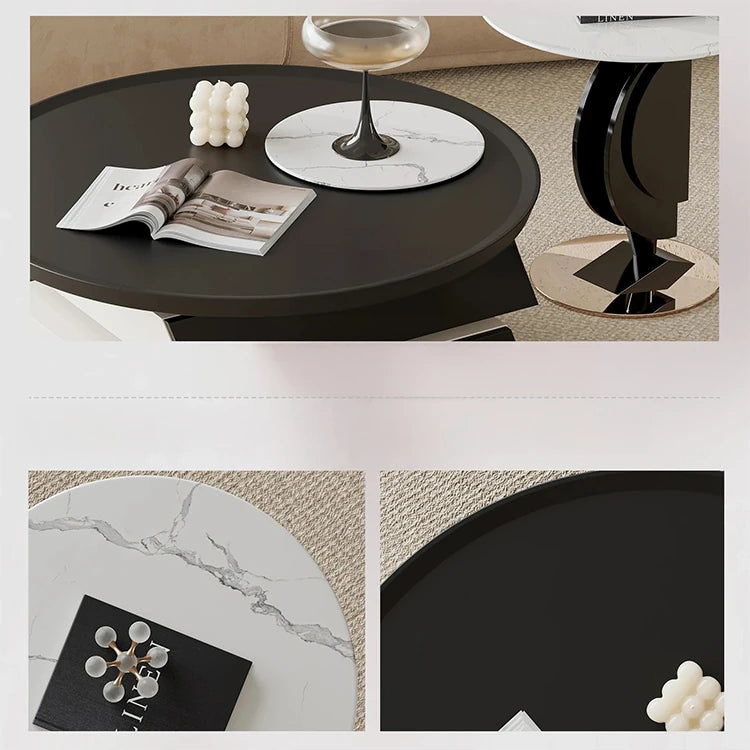 Stylish Marble and Pine Coffee Table with Sleek Stainless Accents - Modern Living Room Centerpiece fjd-4713