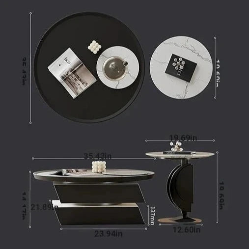 Stylish Marble and Pine Coffee Table with Sleek Stainless Accents - Modern Living Room Centerpiece fjd-4713