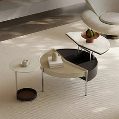 Stylish Modern Coffee Table Set with Synthetic Leather and Stone Accent - Versatile Living Room Furniture fjd-4715