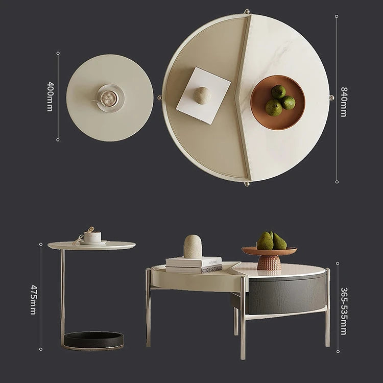 Stylish Modern Coffee Table Set with Synthetic Leather and Stone Accent - Versatile Living Room Furniture fjd-4715