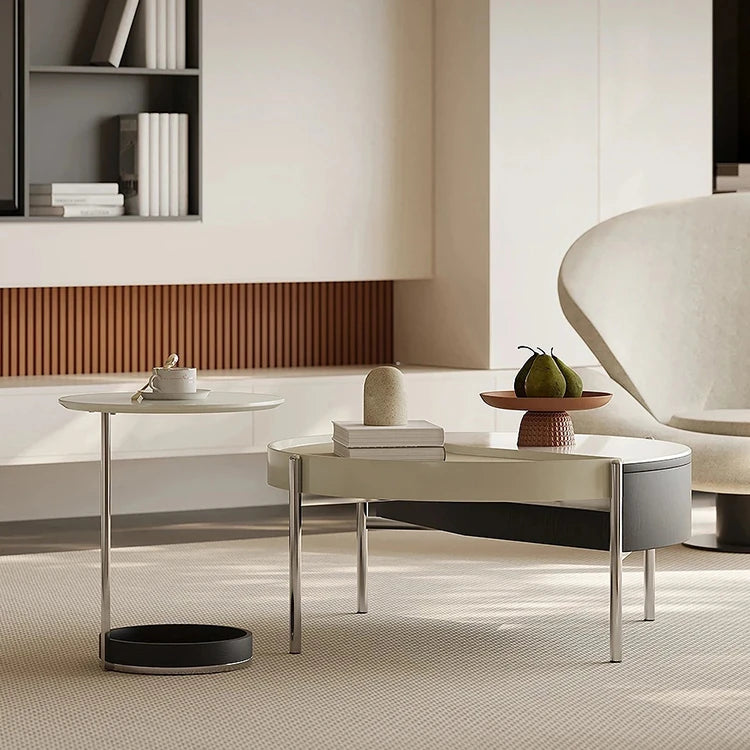 Stylish Modern Coffee Table Set with Synthetic Leather and Stone Accent - Versatile Living Room Furniture fjd-4715