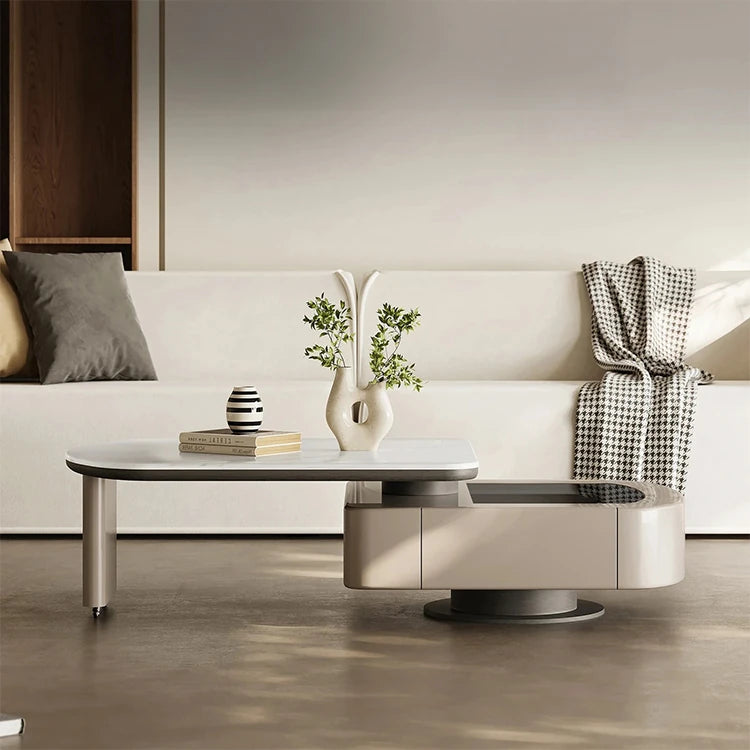 Modern Stone & Tempered Glass Coffee Table with Pine Density Board - Stylish Living Room Centerpiece fjd-4717