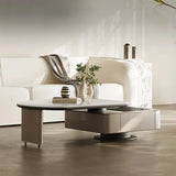 Modern Stone & Tempered Glass Coffee Table with Pine Density Board - Stylish Living Room Centerpiece fjd-4717