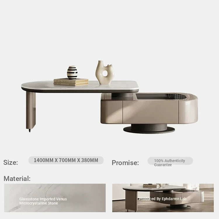 Modern Stone & Tempered Glass Coffee Table with Pine Density Board - Stylish Living Room Centerpiece fjd-4717