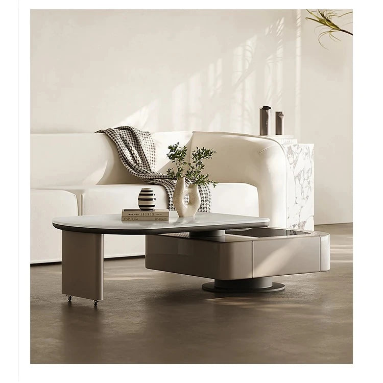 Modern Stone & Tempered Glass Coffee Table with Pine Density Board - Stylish Living Room Centerpiece fjd-4717
