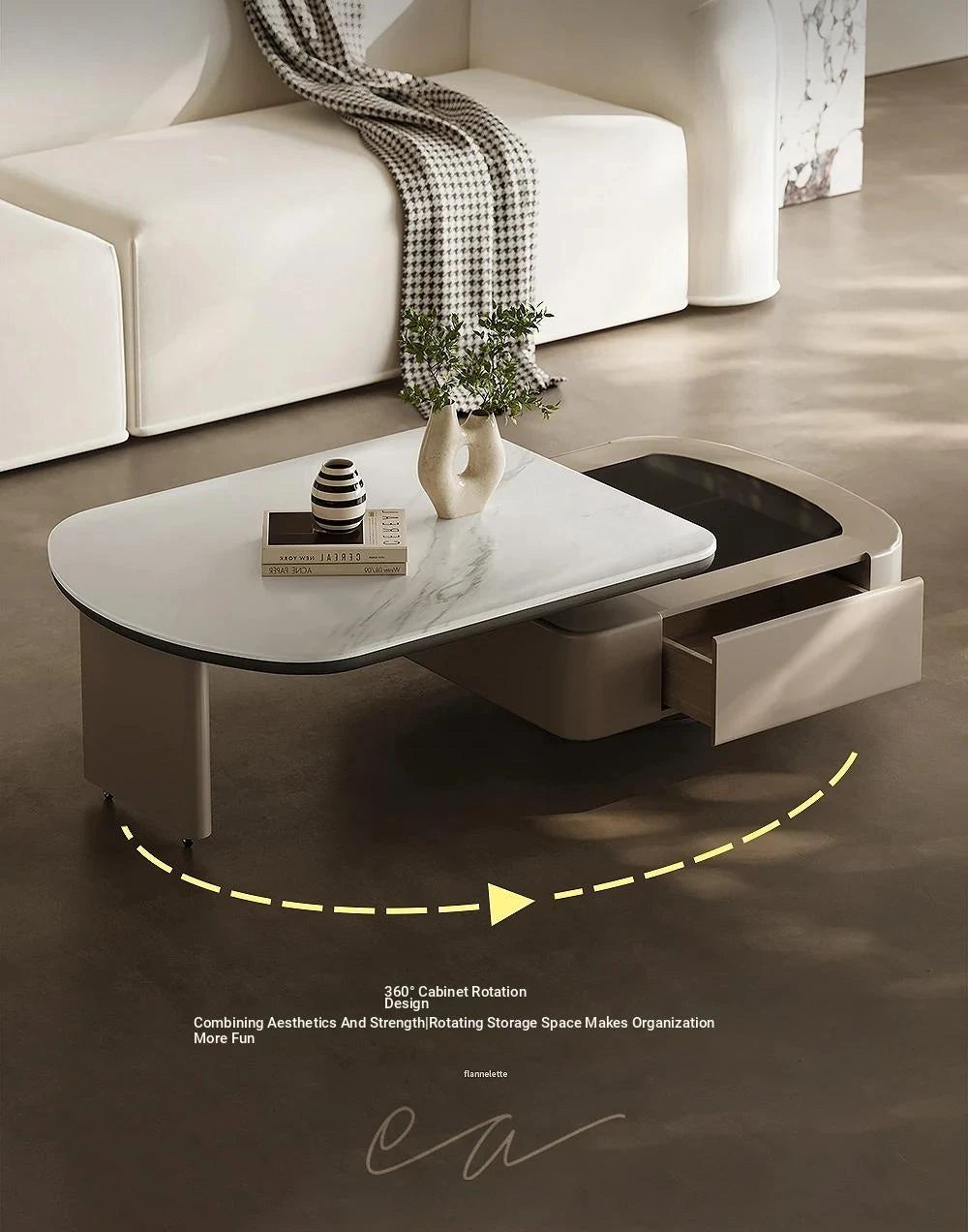 Modern Stone & Tempered Glass Coffee Table with Pine Density Board - Stylish Living Room Centerpiece fjd-4717