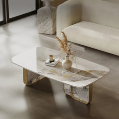 Sleek Sintered Stone Coffee Table with Stylish Stainless Glass Base – Modern Living Room Centerpiece fjd-4719