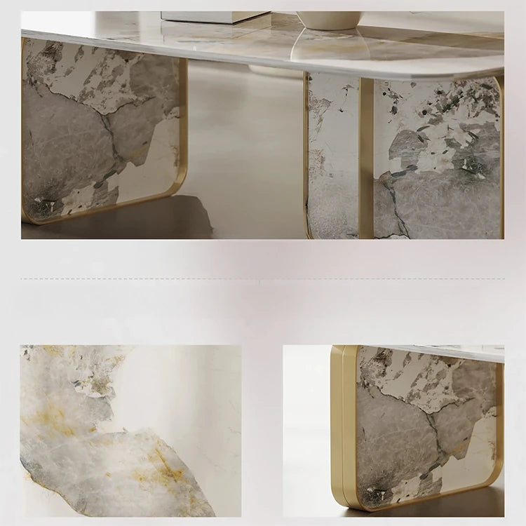 Sleek Sintered Stone Coffee Table with Stylish Stainless Glass Base – Modern Living Room Centerpiece fjd-4719