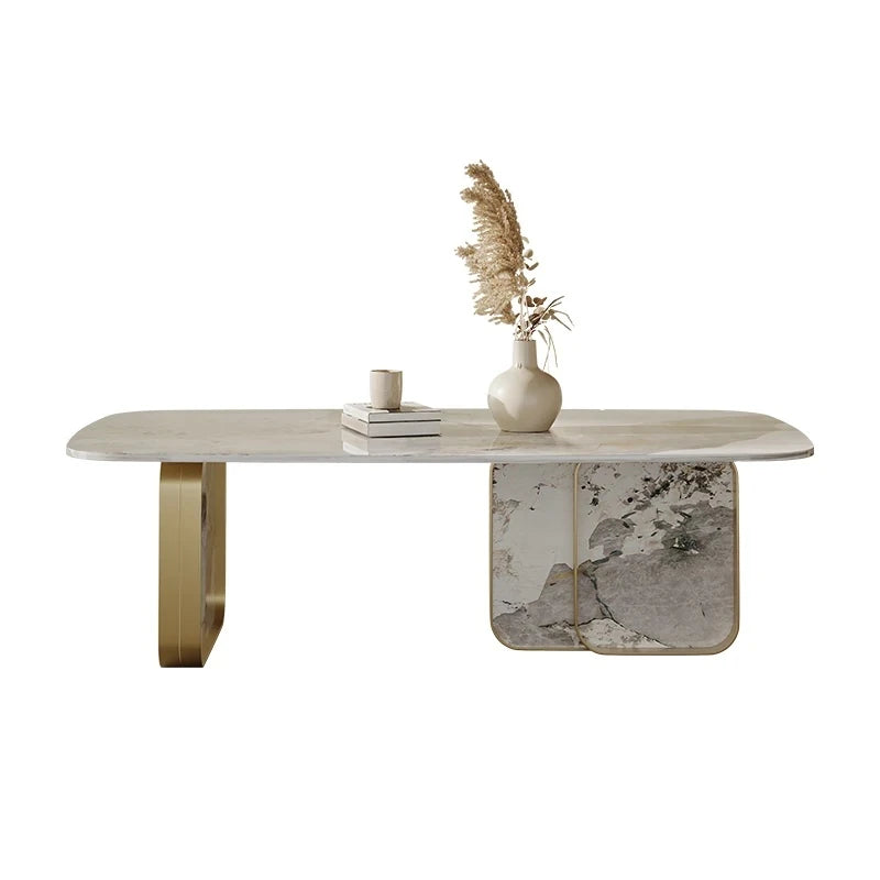 Sleek Sintered Stone Coffee Table with Stylish Stainless Glass Base – Modern Living Room Centerpiece fjd-4719