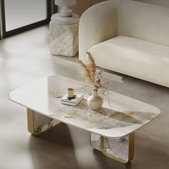 Sleek Sintered Stone Coffee Table with Stylish Stainless Glass Base – Modern Living Room Centerpiece fjd-4719