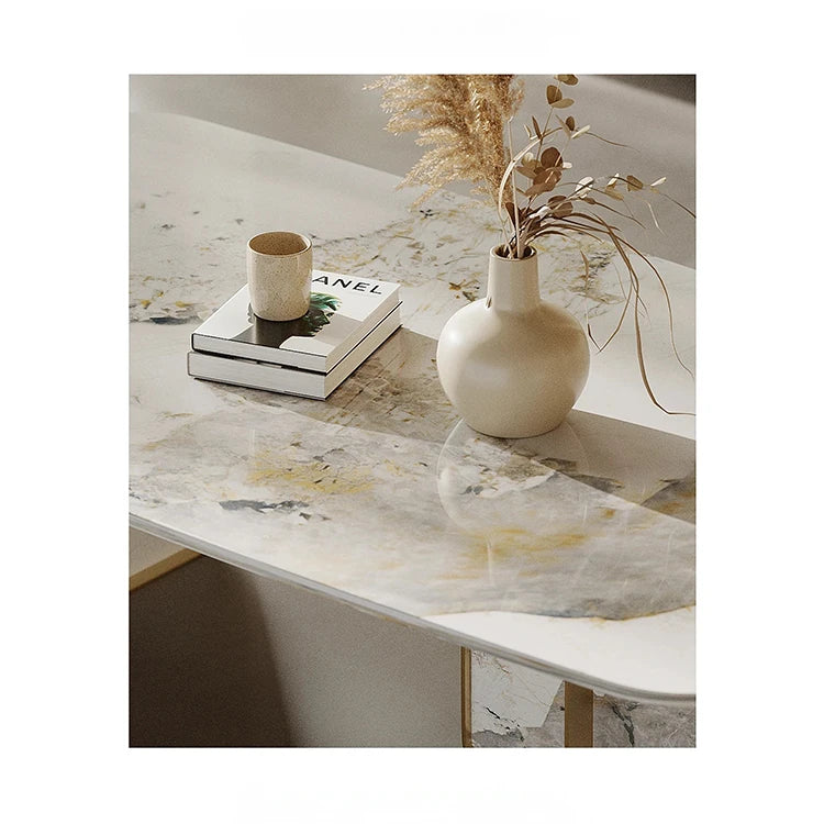 Sleek Sintered Stone Coffee Table with Stylish Stainless Glass Base – Modern Living Room Centerpiece fjd-4719