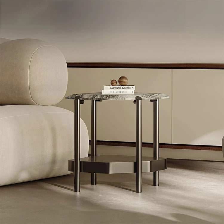 Stylish Marble and Stainless Steel Coffee Table – Modern Accents for Your Living Room fjd-4723