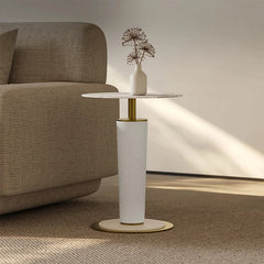 Elegant Sintered Stone Coffee Table with Synthetic Leather Base and Gold Accents - Modern Centerpiece for Living Room Decor fjd-4725