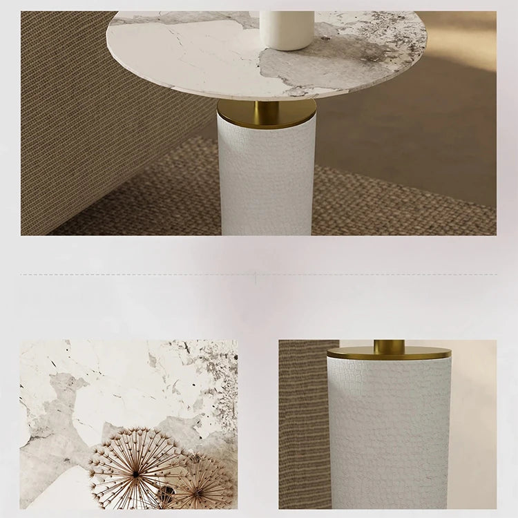 Elegant Sintered Stone Coffee Table with Synthetic Leather Base and Gold Accents - Modern Centerpiece for Living Room Decor fjd-4725