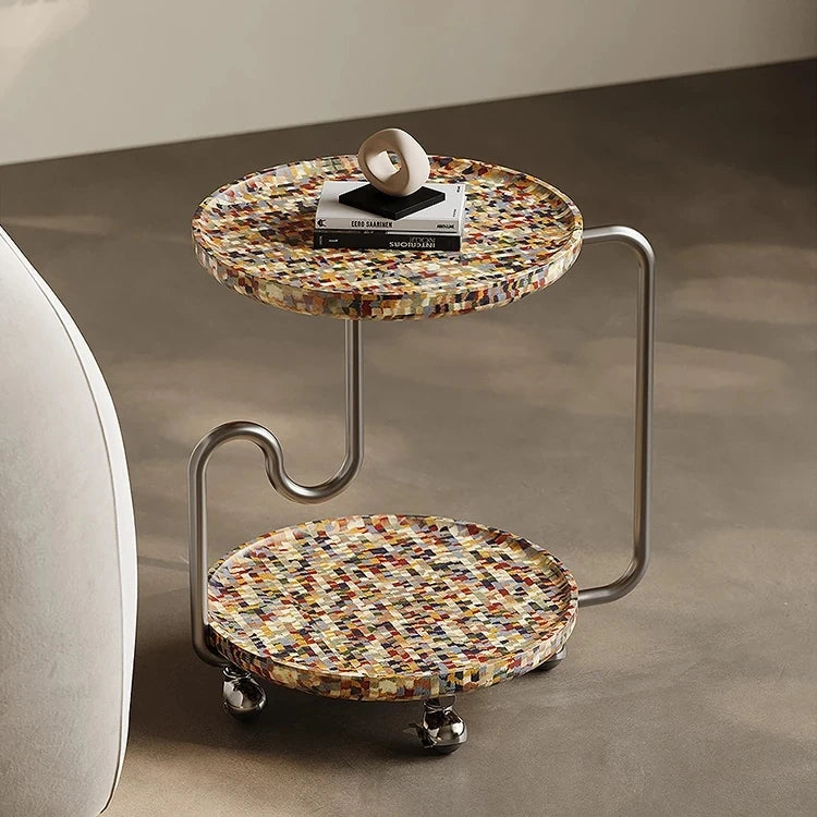 Stylish Modern Coffee Table with Unique Design - Durable Density Board and Stainless Steel Construction, Rolling Wheels for Easy Mobility fjd-4726