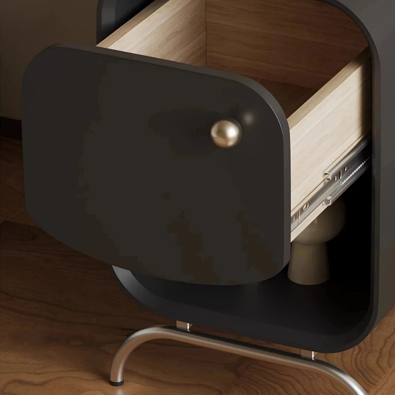 Modern Pine Stainless Bedside Cupboard - Sleek Nightstand with Stylish Design fjd-4727