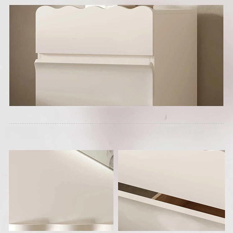 Chic White Bedside Cupboard with Stylish Scalloped Design and Black Ball Feet - Modern Density Board Pine Furniture fjd-4736