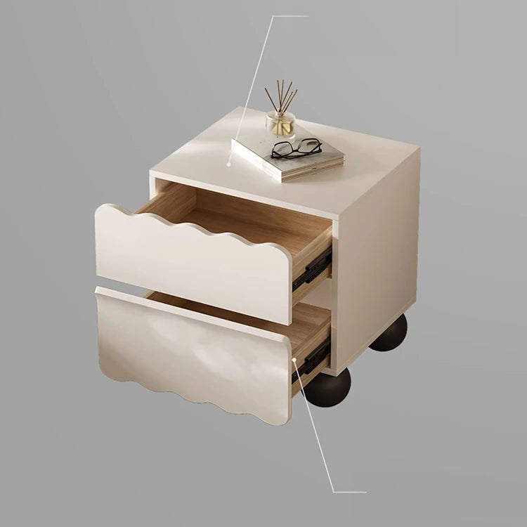 Chic White Bedside Cupboard with Stylish Scalloped Design and Black Ball Feet - Modern Density Board Pine Furniture fjd-4736
