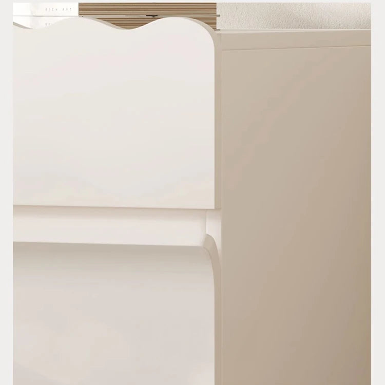 Chic White Bedside Cupboard with Stylish Scalloped Design and Black Ball Feet - Modern Density Board Pine Furniture fjd-4736