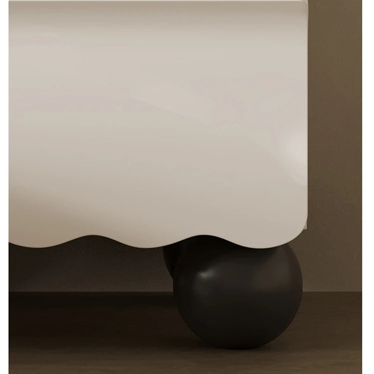 Chic White Bedside Cupboard with Stylish Scalloped Design and Black Ball Feet - Modern Density Board Pine Furniture fjd-4736