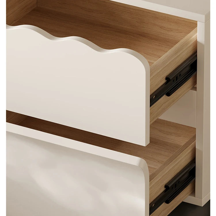 Chic White Bedside Cupboard with Stylish Scalloped Design and Black Ball Feet - Modern Density Board Pine Furniture fjd-4736