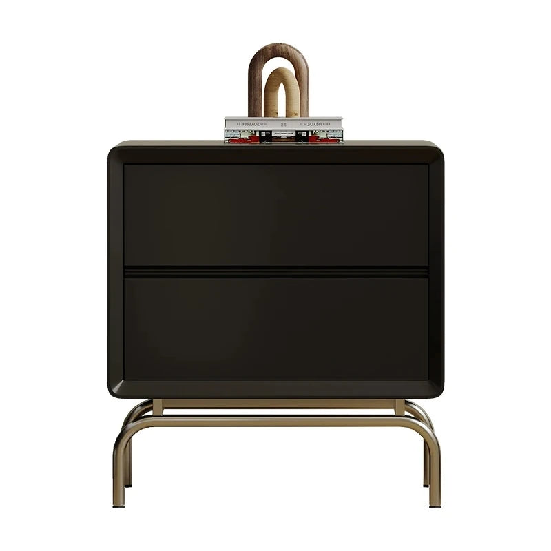 Stylish Modern Bedside Cupboard with Solid Wood and Stainless Steel Details - Perfect Nightstand Storage Solution fjd-4737