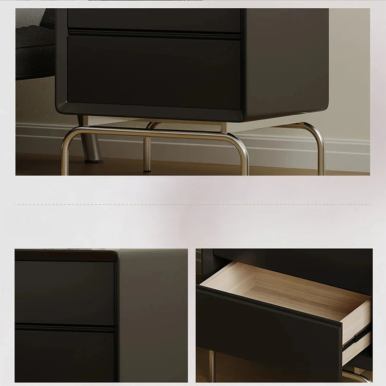 Stylish Modern Bedside Cupboard with Solid Wood and Stainless Steel Details - Perfect Nightstand Storage Solution fjd-4737